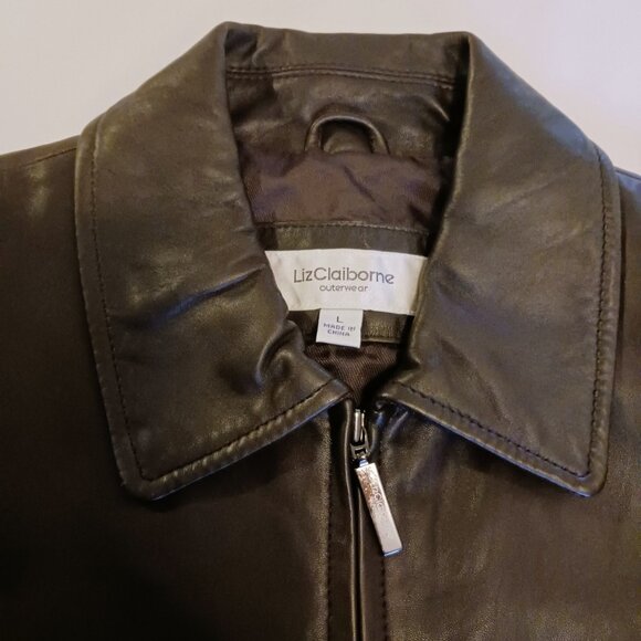 Women's Size Large Liz Claiborne Leather Dark Brown Jacket - Picture 3 of 10